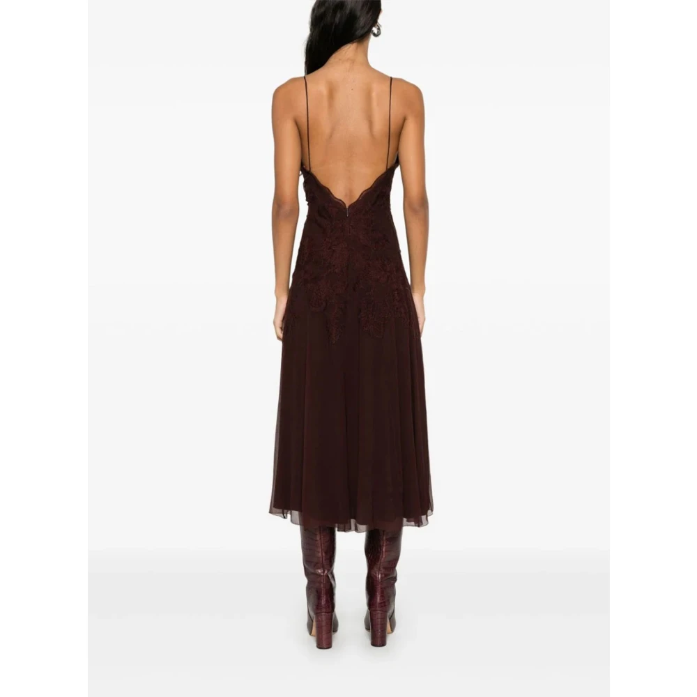 Ermanno Scervino Bordeaux Chiffon Midi Jurk met Borduurwerk Red Dames