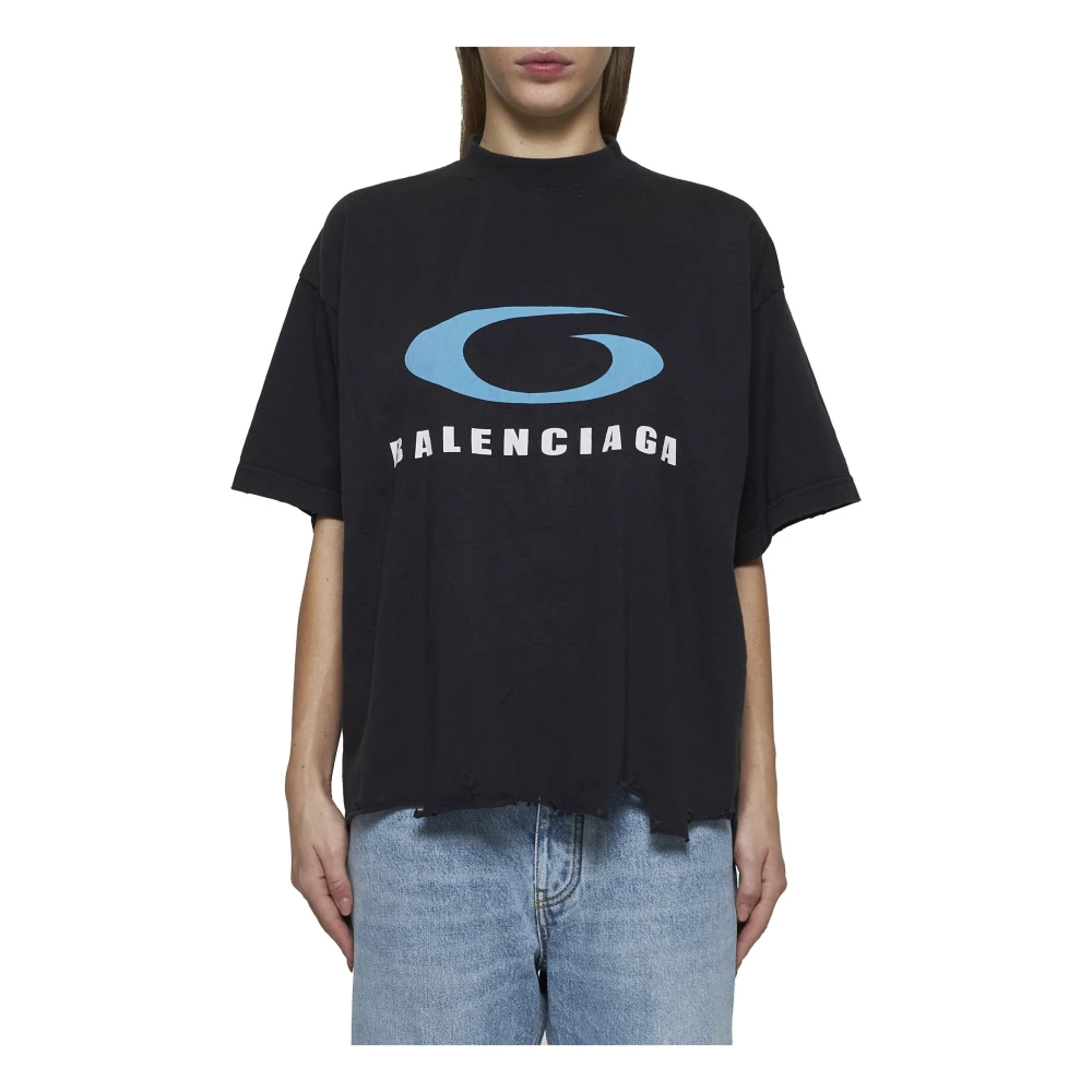 Balenciaga Zwart Katoenen Logo Print T-shirt Black Dames
