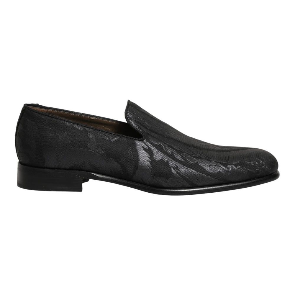 Dolce & Gabbana Men's Black Loafers, 9 Uk, Floral Brocade Dress Loafers