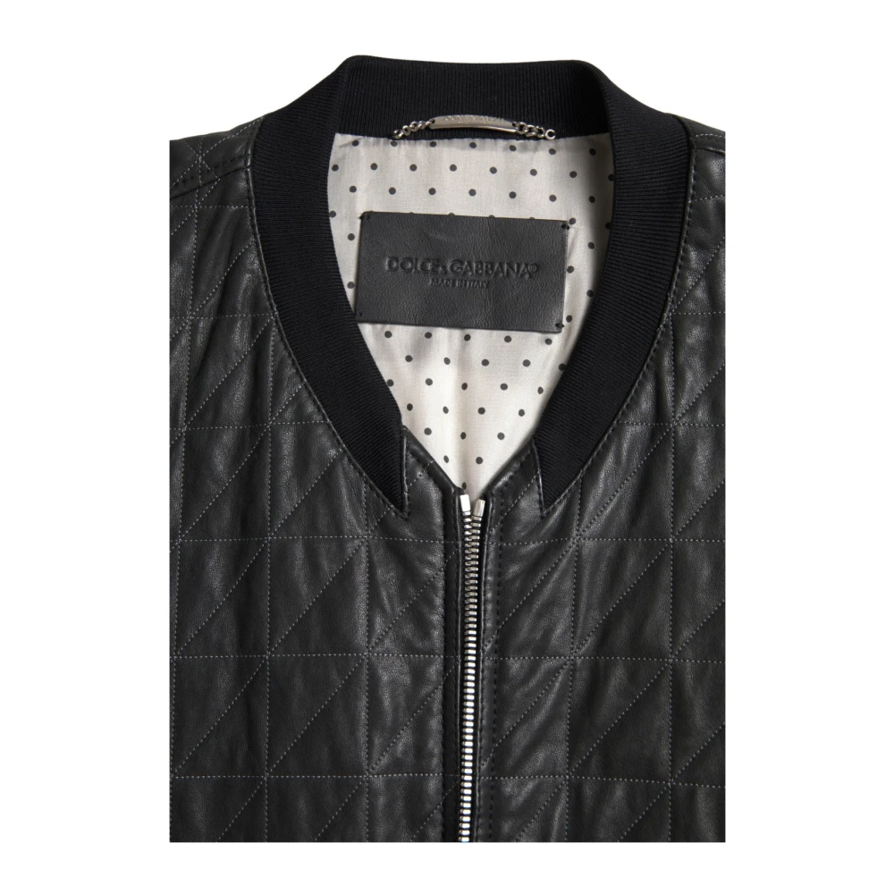 Dolce & Gabbana Elegante zwarte leren bomberjack Black Heren