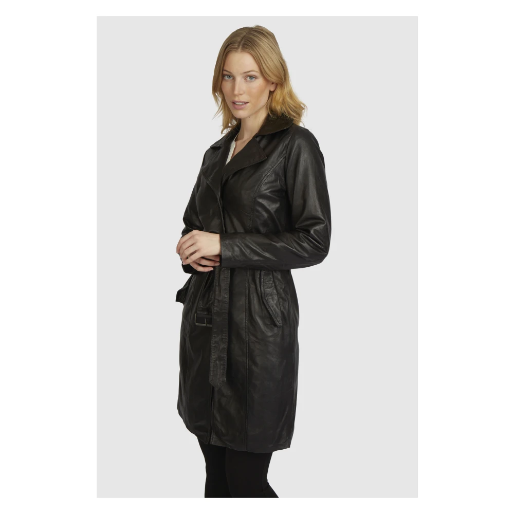 Bugatti Elegante leren jas met riem Black Dames