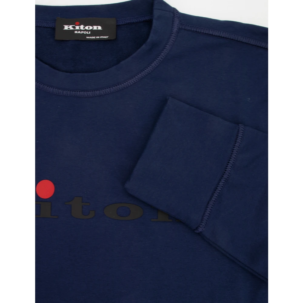 Kiton Navy Blue Katoenen Logo Sweatshirt Blue Heren