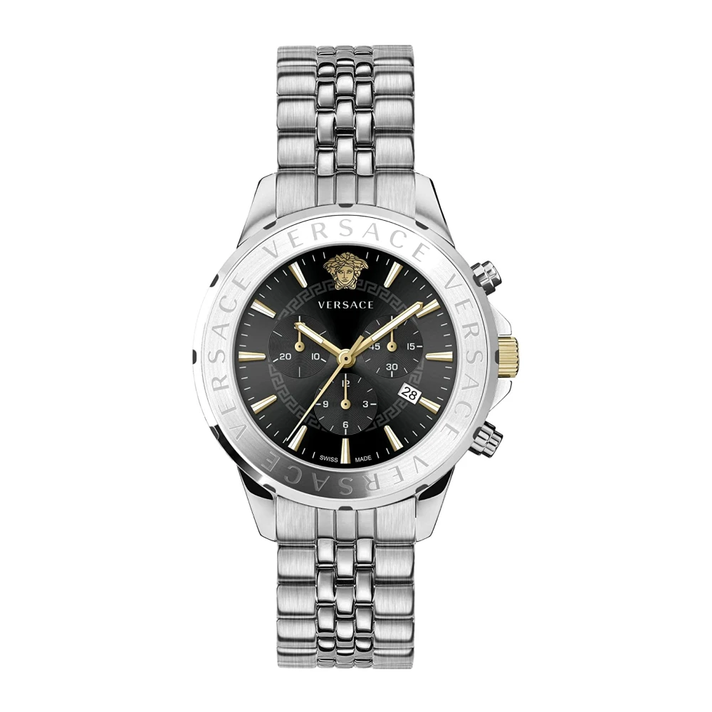 Versace Men's Black Chronograph Signature Steel Dial Watch