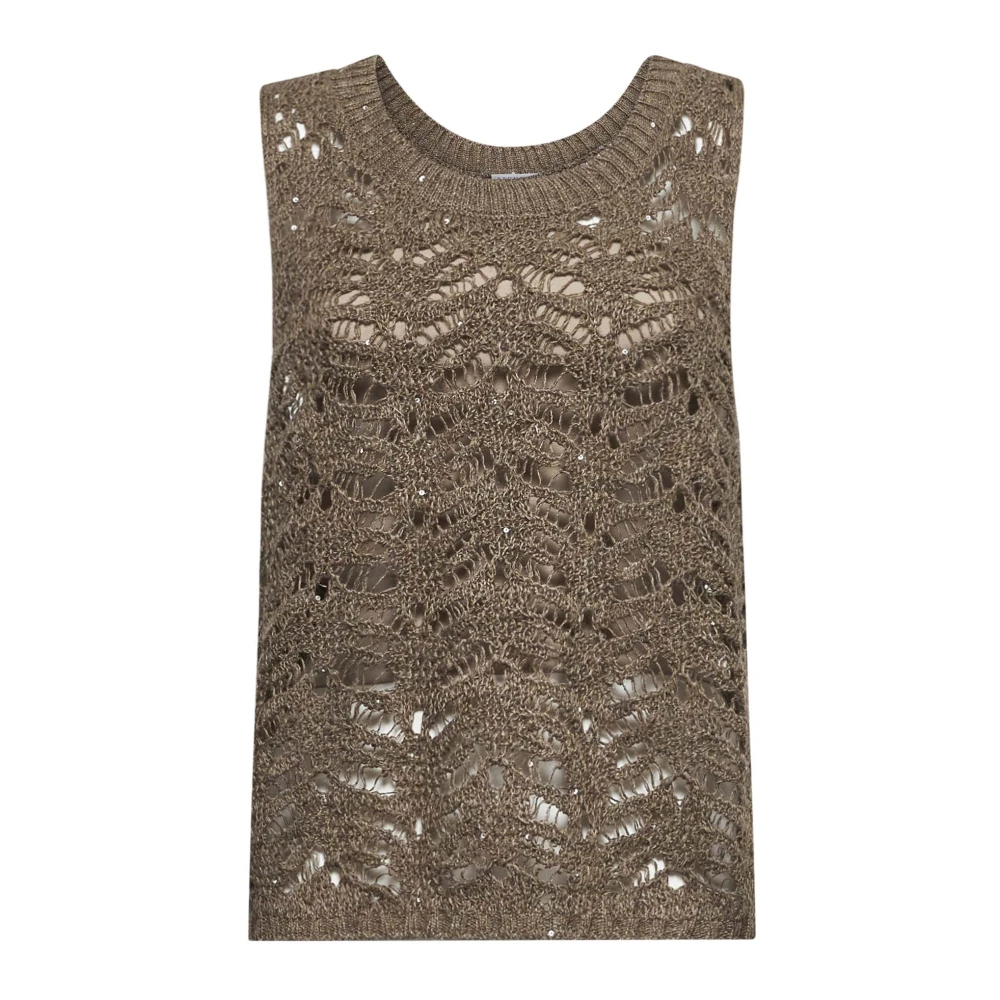 BRUNELLO CUCINELLI Bruine Gebreide Trui met Pailletten Brown Dames