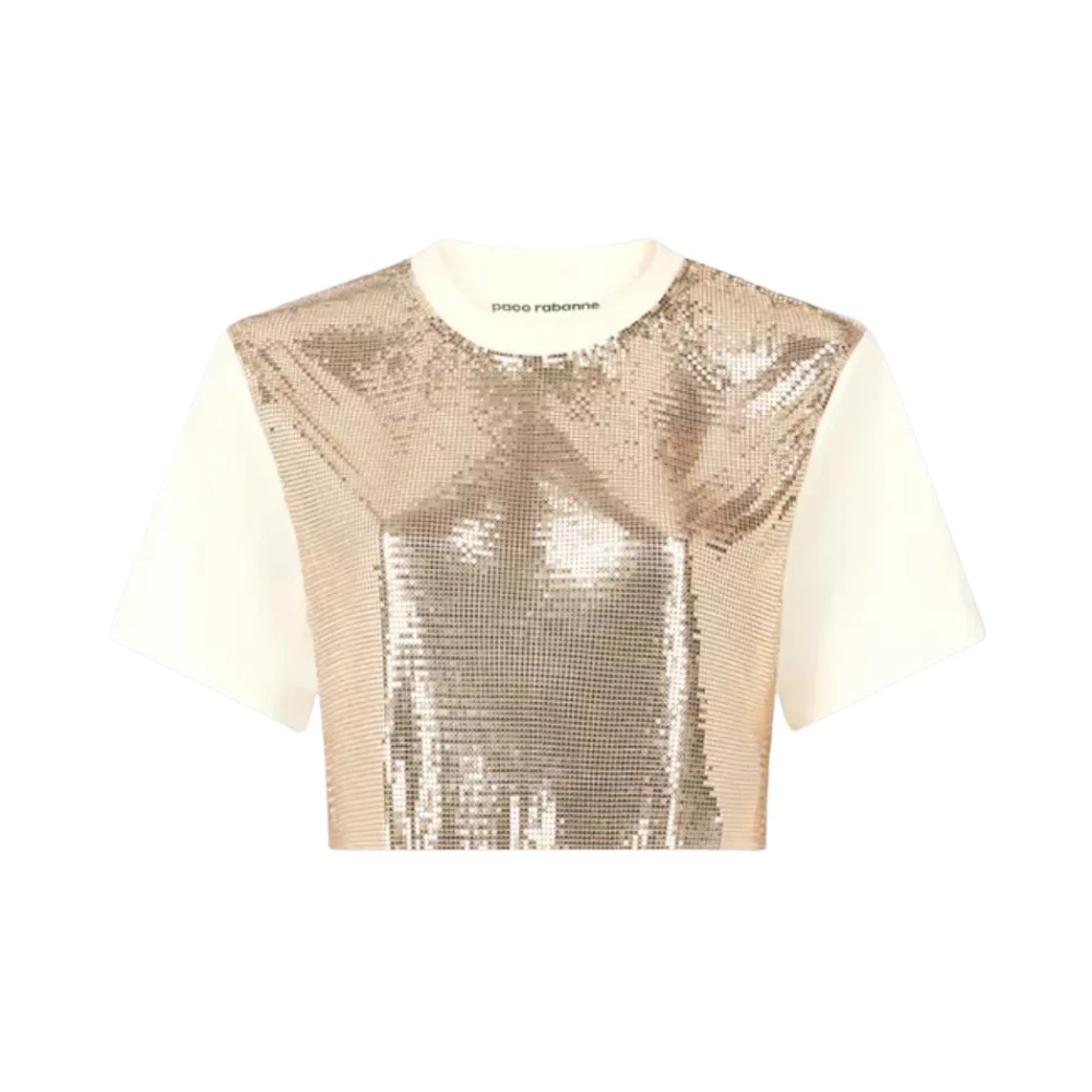 Paco Rabanne Korte Pailletten Top Beige Dames