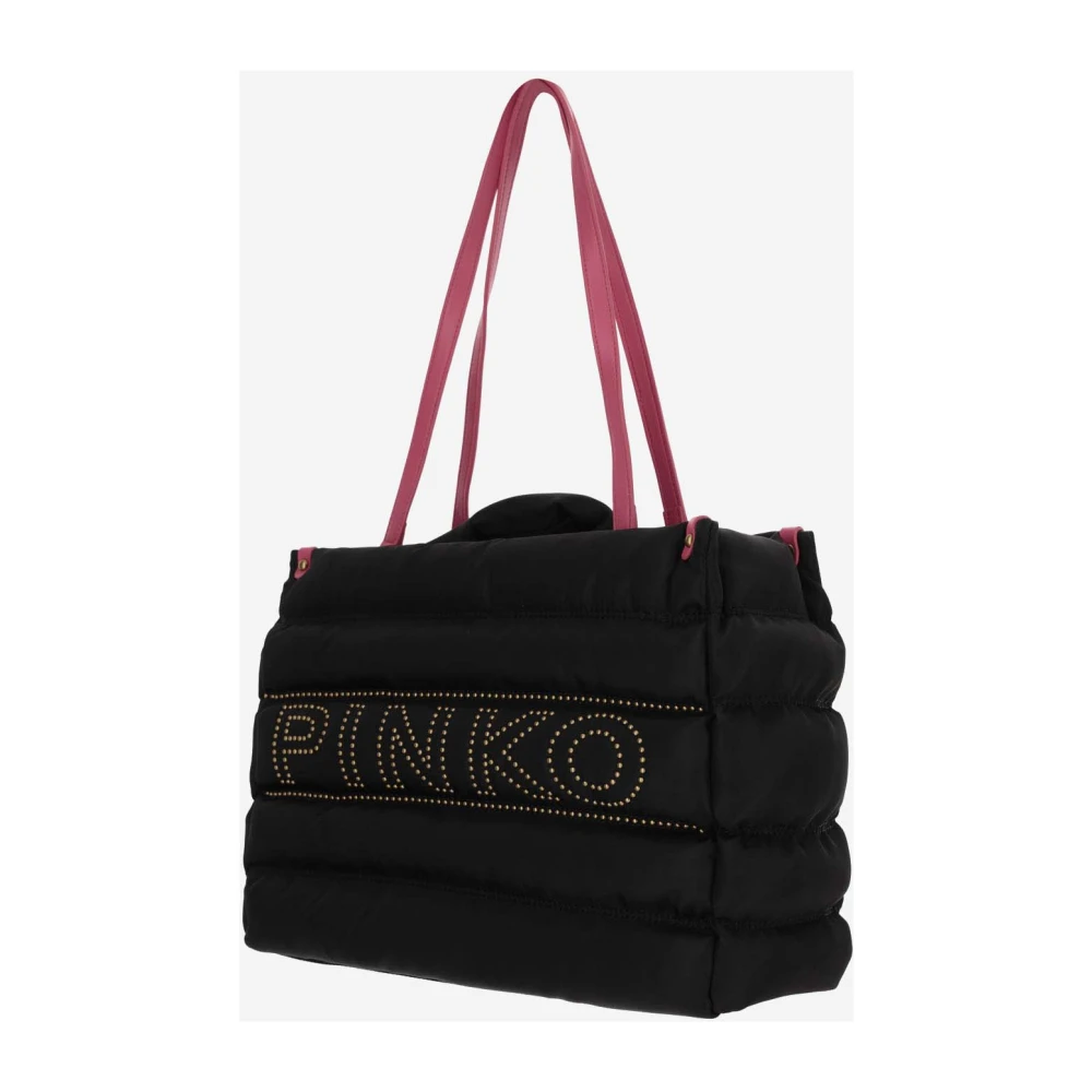 pinko Gewatteerde nylon tote tas met logo detail Black Dames