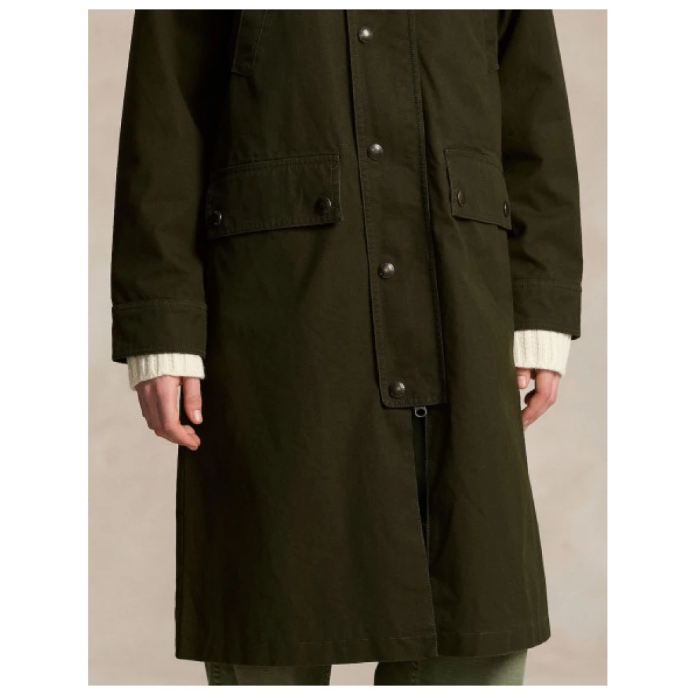 Polo Ralph Lauren Lange Katoenen Jas met Fluweel Details Green Dames