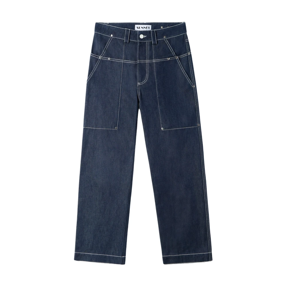 Sunnei Donkere denim jeans met contrast stiksels Blue Heren