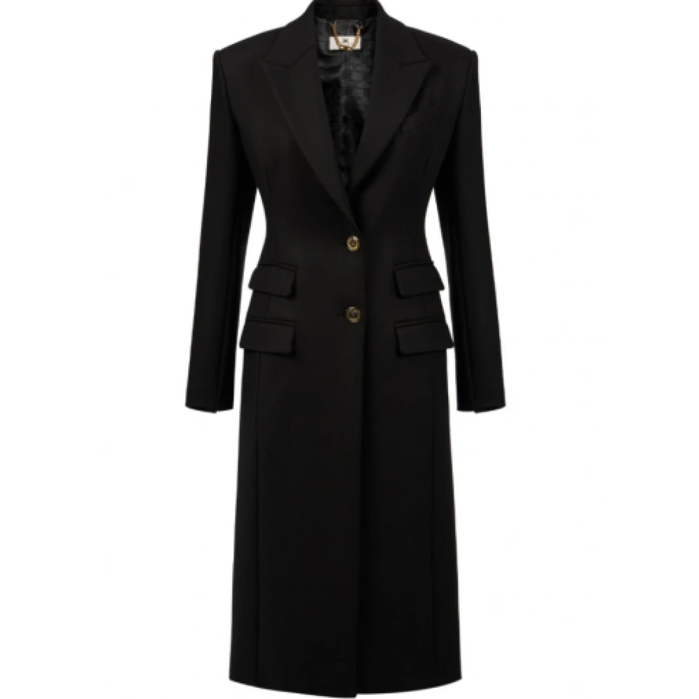 Elisabetta Franchi Zwarte Lange Jas Luxe Boutique Black Dames