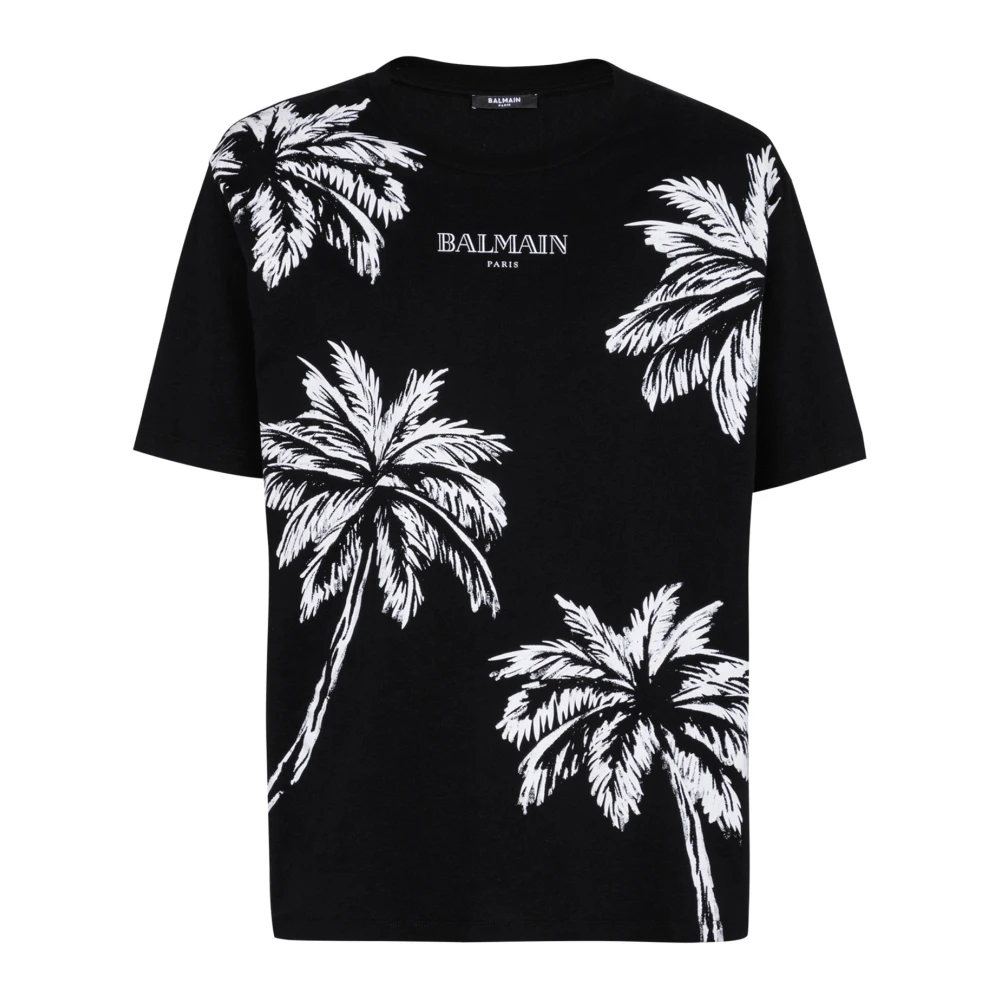 Balmain Vintage T-shirt met palmboomprint Black Heren