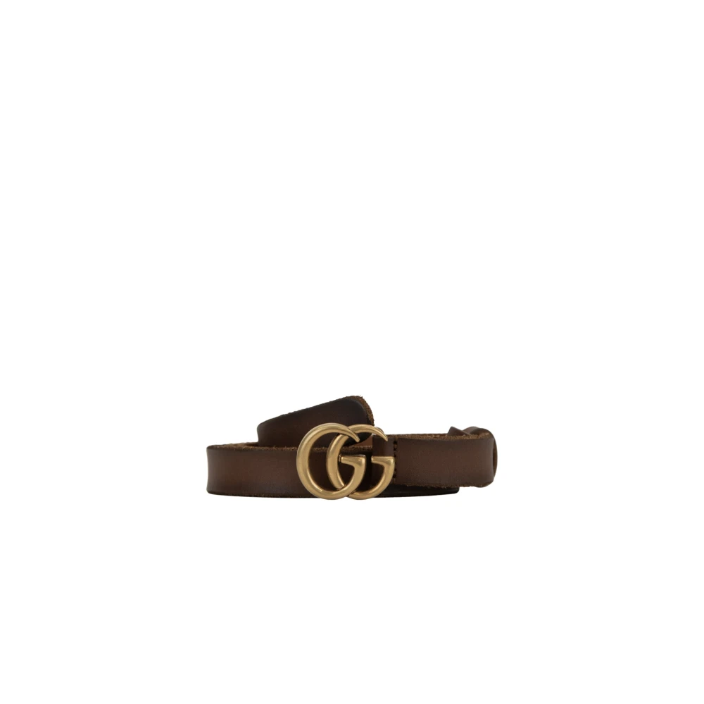 Gucci Leren riem met gouden logogesp Brown Dames