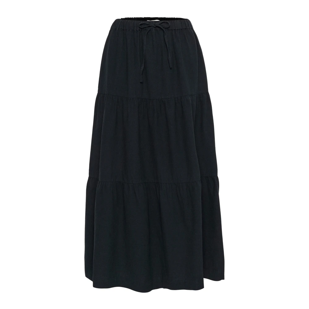 Part Two Women's Blue Maxi Skirts, L, Dark Navy Skirt With Flounce Details