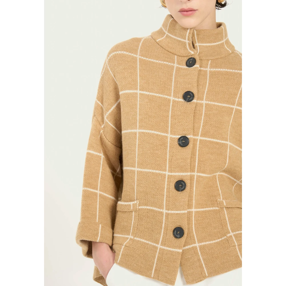 Vicario Cinque Geruite korte jas met knoopsluiting Brown Dames