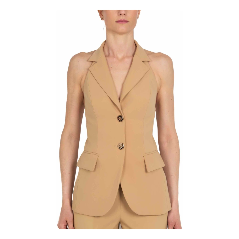 Elisabetta Franchi Kameel Crepe Mouwloos Vest Brown Dames