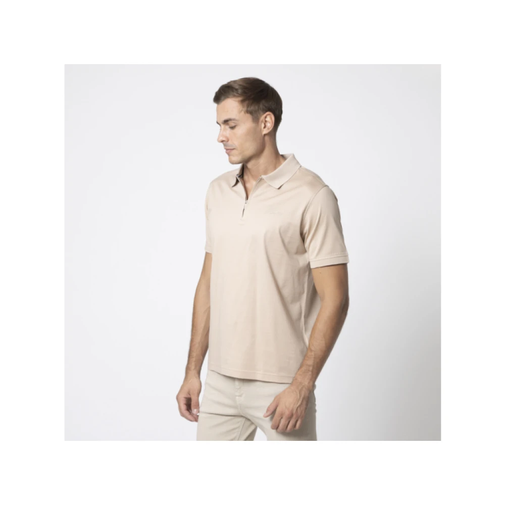 Karl Lagerfeld Beige Polo met Rits Pink Heren