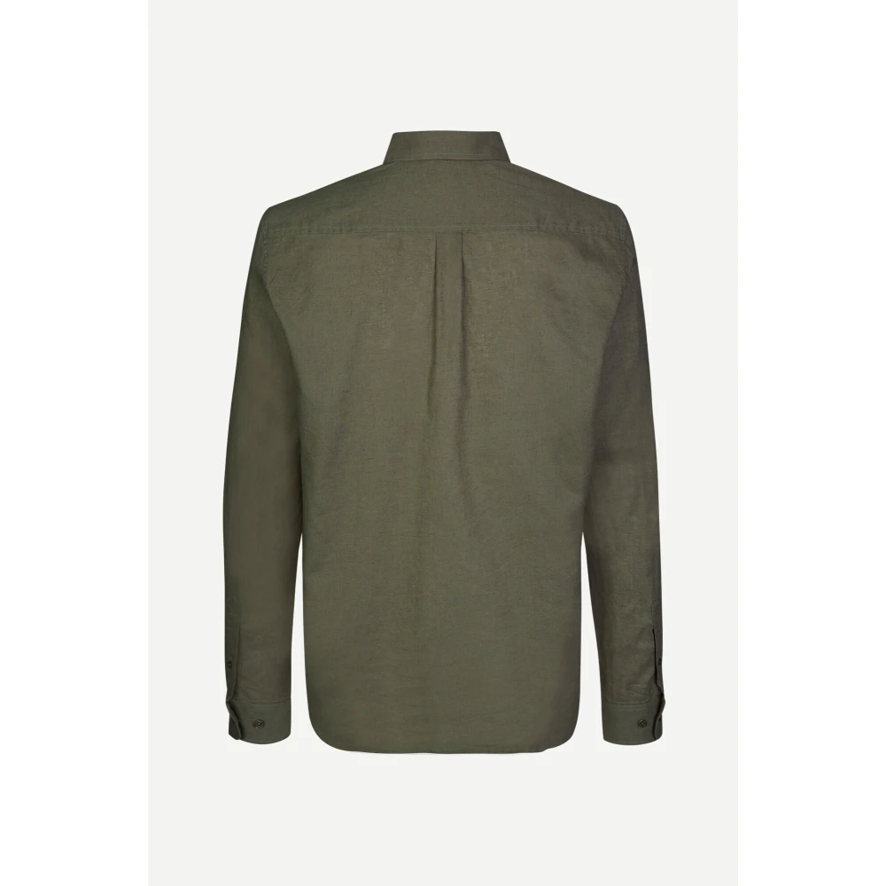 Samsøe Linnenmix Shirt met Lange Mouwen Green Heren