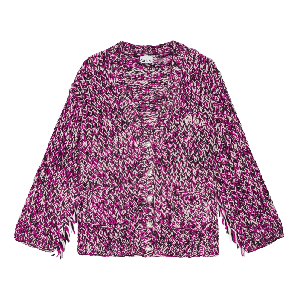 Ganni Women's Purple Wool V-Neck Cardigan Jumper - Cardigans - 2XS - Knitwear