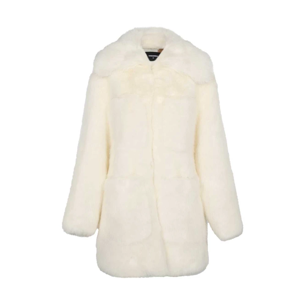 Dsquared2 Oversized Faux Fur Coat White Dames
