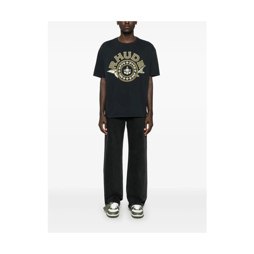 Rhude T-shirt met zwarte logo-print en ronde hals Black Heren