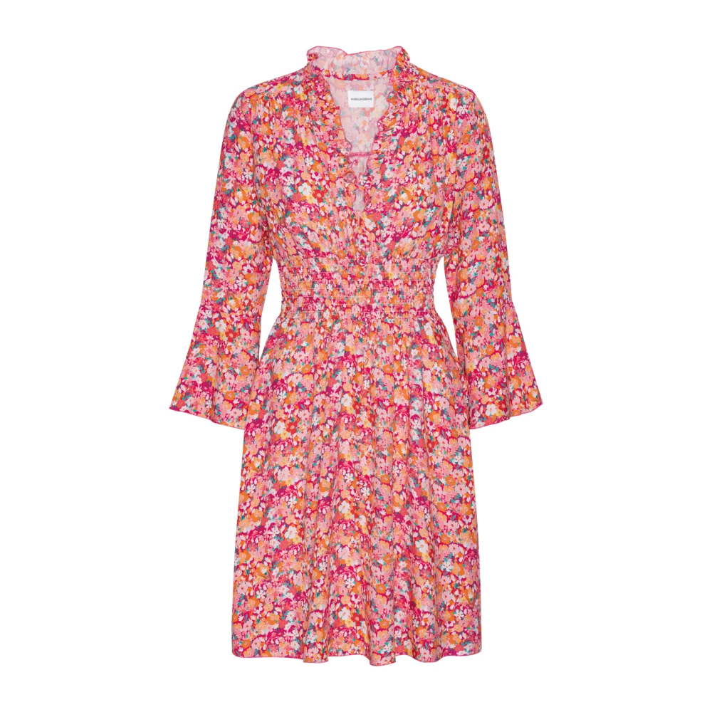 American Dreams Rode Bloem Korte Jurk Smock Taille Multicolor Dames