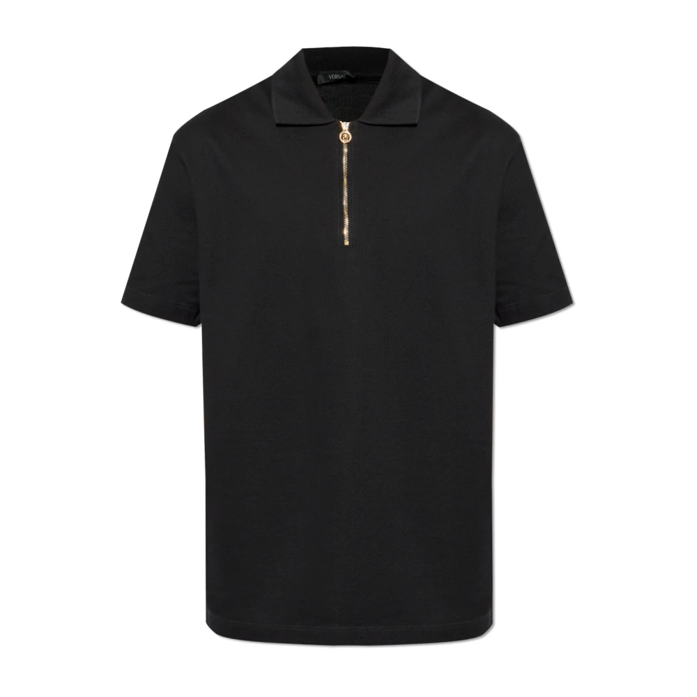 Versace Zwarte Piquet Polo Shirt Black Heren