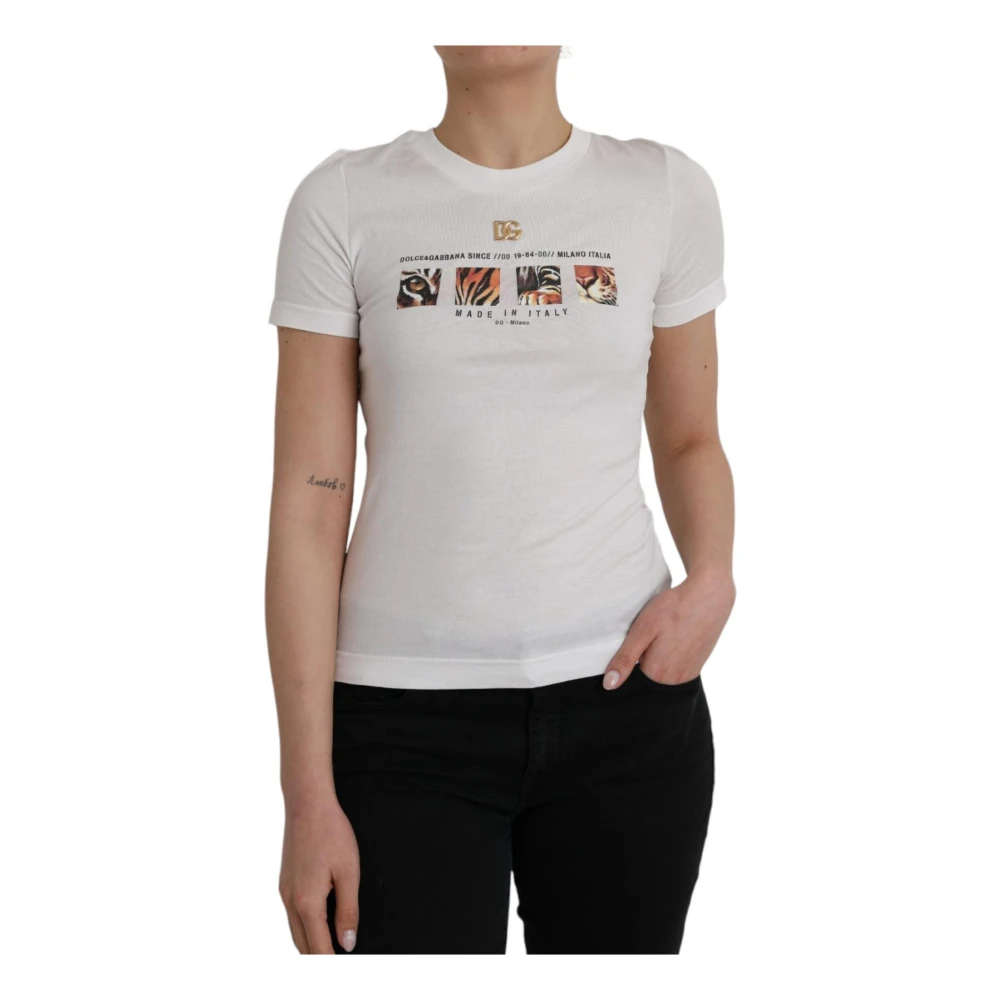 Dolce & Gabbana Women's White Graphic Print Cotton T-Shirt