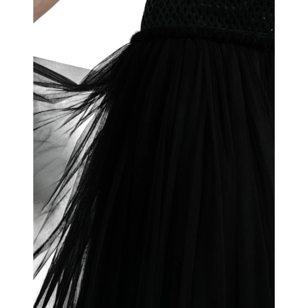 Dolce & Gabbana Zwart Paillet Avondjurk met Mesh Bovenlijf Black Dames