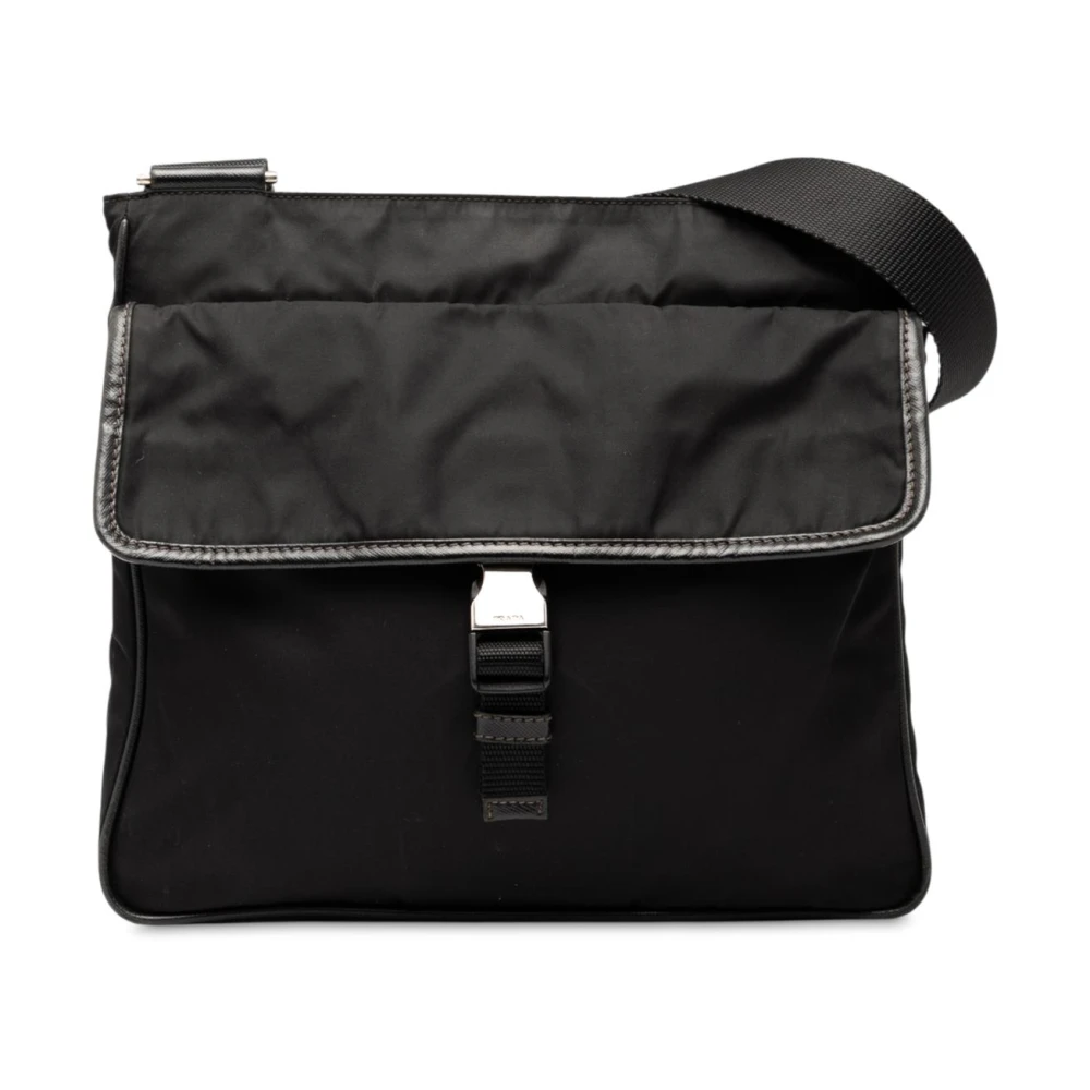Prada Vintage Women's Black Pre-Owned Flap Messenger Bag