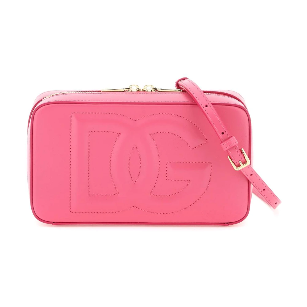 Dolce & Gabbana Leren cameratas met logo Pink Dames
