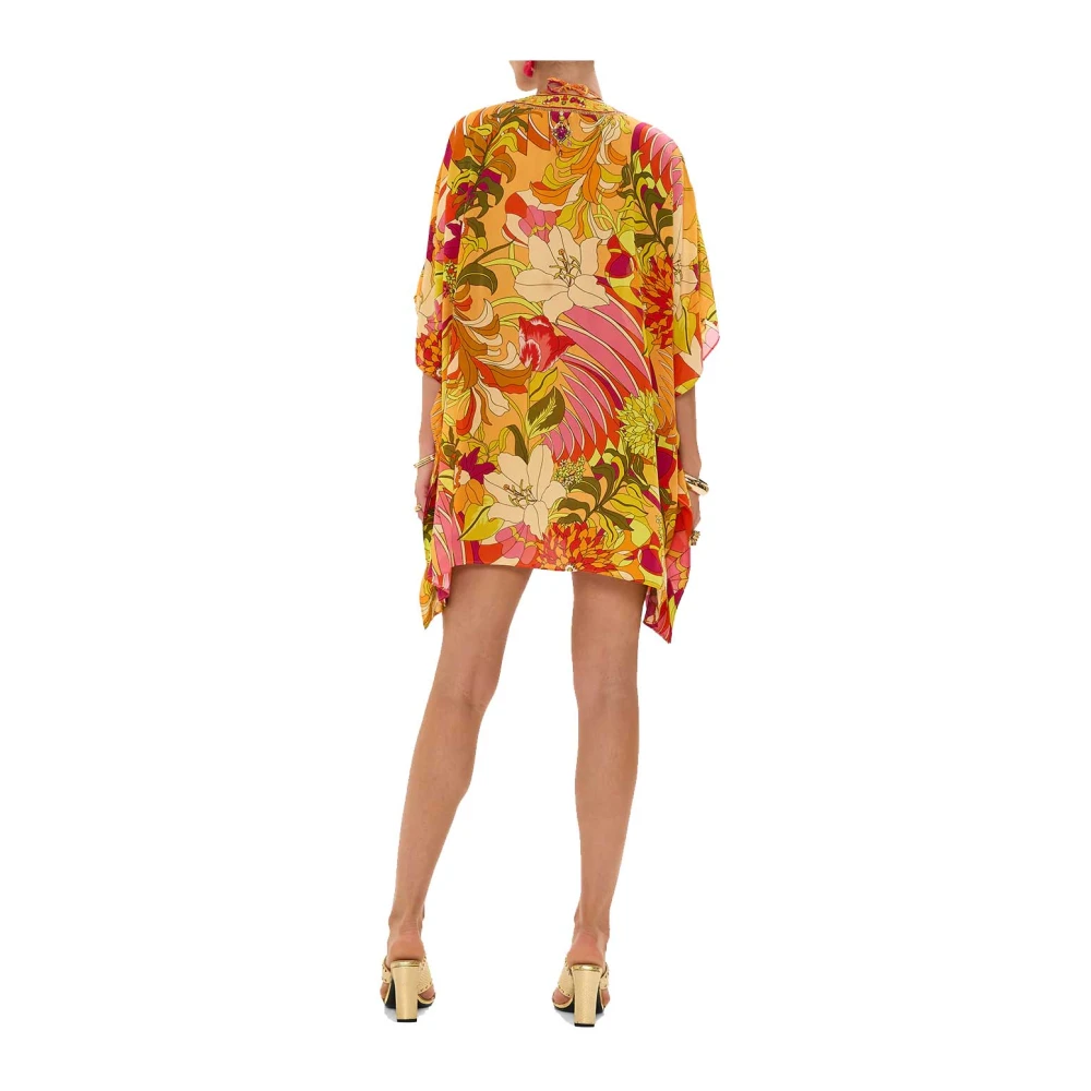 Camilla Retro Bloemen Lace-Up Kaftan Multicolor Dames