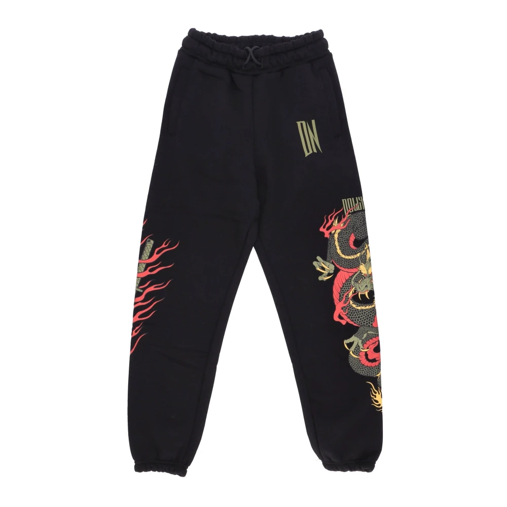 Dolly Noire Men's Black Sweatpants, Xl, Dragon Joggers Fleece Elastic