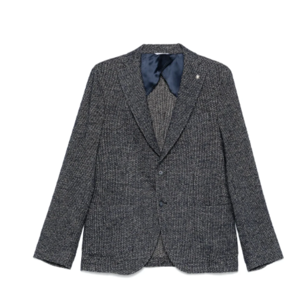 Manuel Ritz Geruit Patroon Navy Blauw Jas Gray Heren