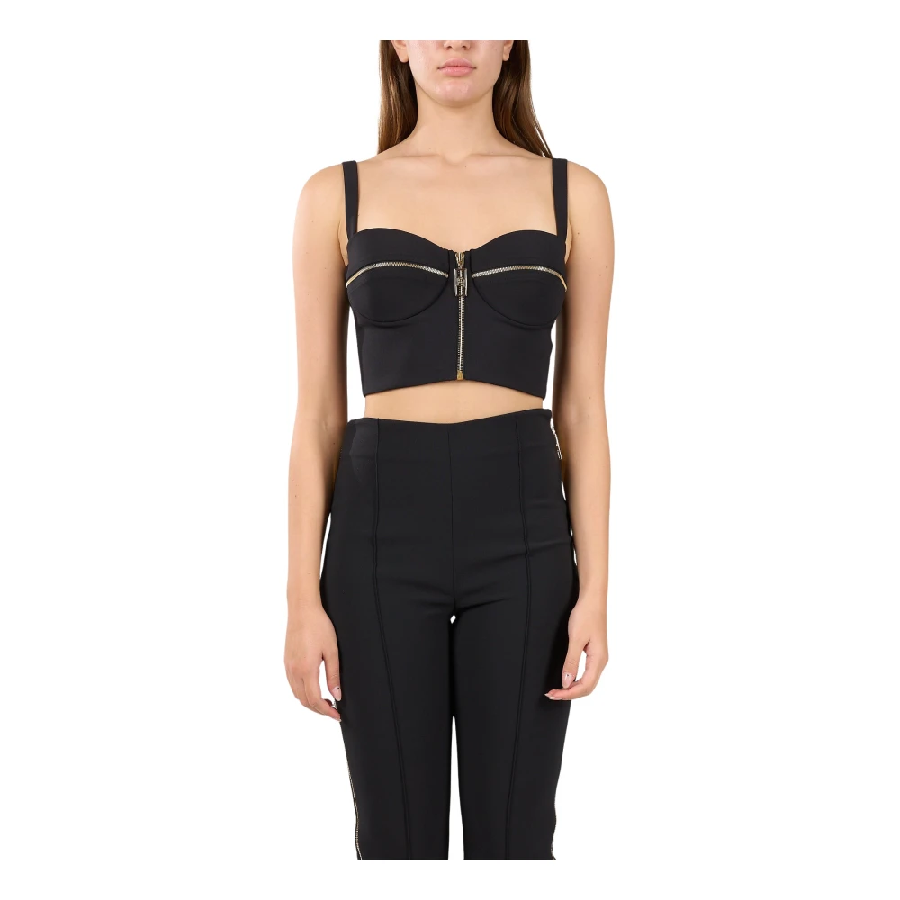 Elisabetta Franchi Balconette Zip Motif Bustier Top Black Dames