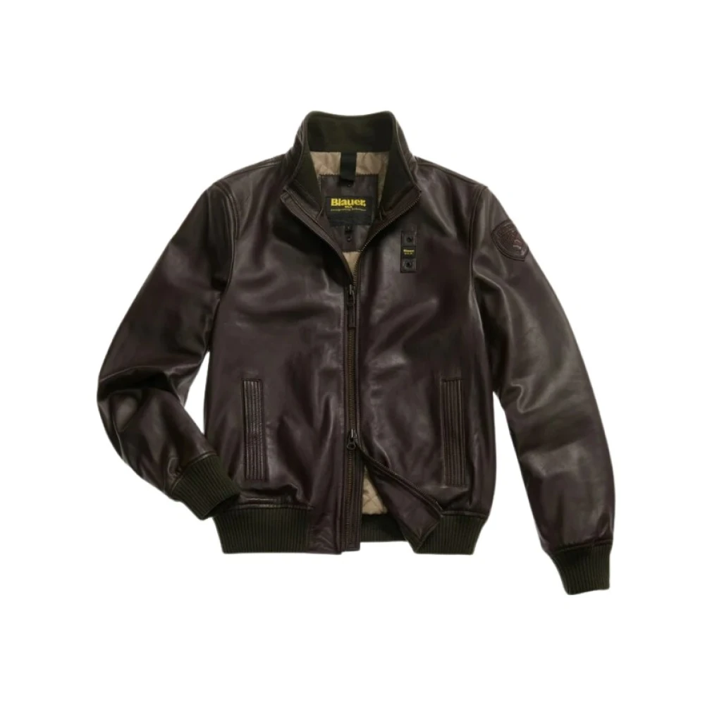 Blauer Mannelijk Bruin Jassen Heren, M, Leer, Leren Bomberjack