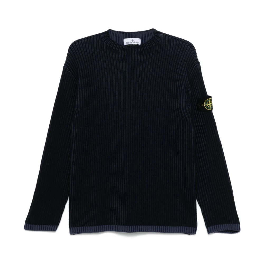 Stone Island Blauwe Grofgebreide Trui Blue Heren