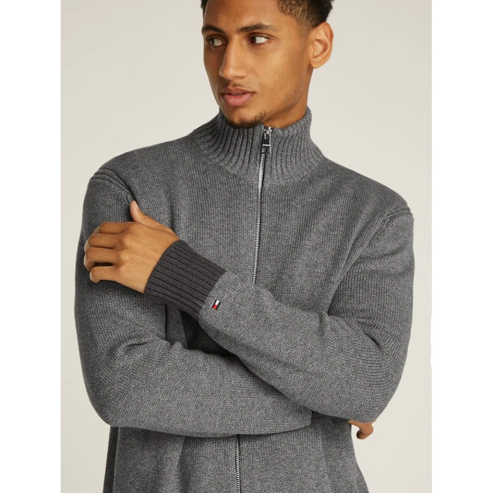 Tommy Hilfiger Grijze Mouline Zip Thru Cardigan Gray Heren