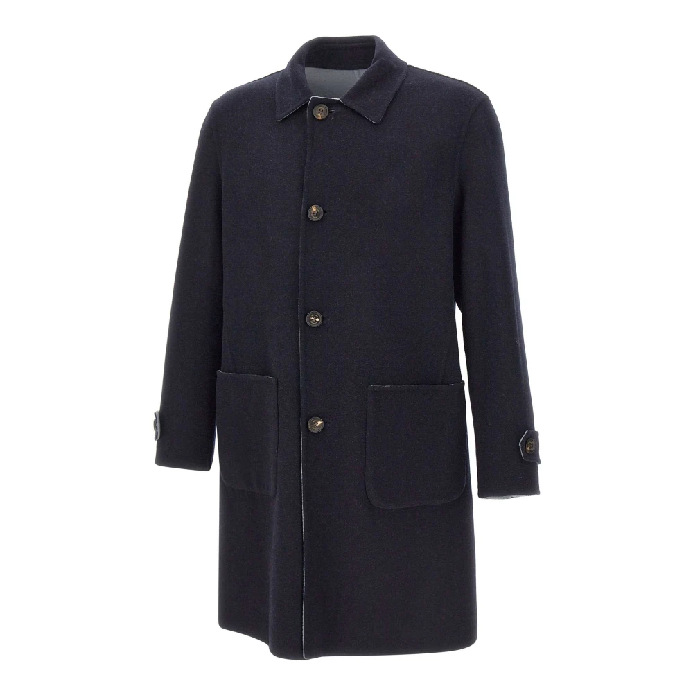 Eleventy Mannelijk Blauw Jassen Heren, M, Wol, Reversible Wollen Jas