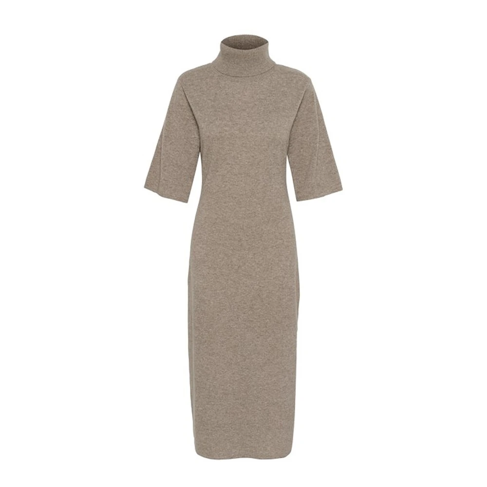 Gestuz Lange Gebreide Jurk met Hoge Hals Beige Dames