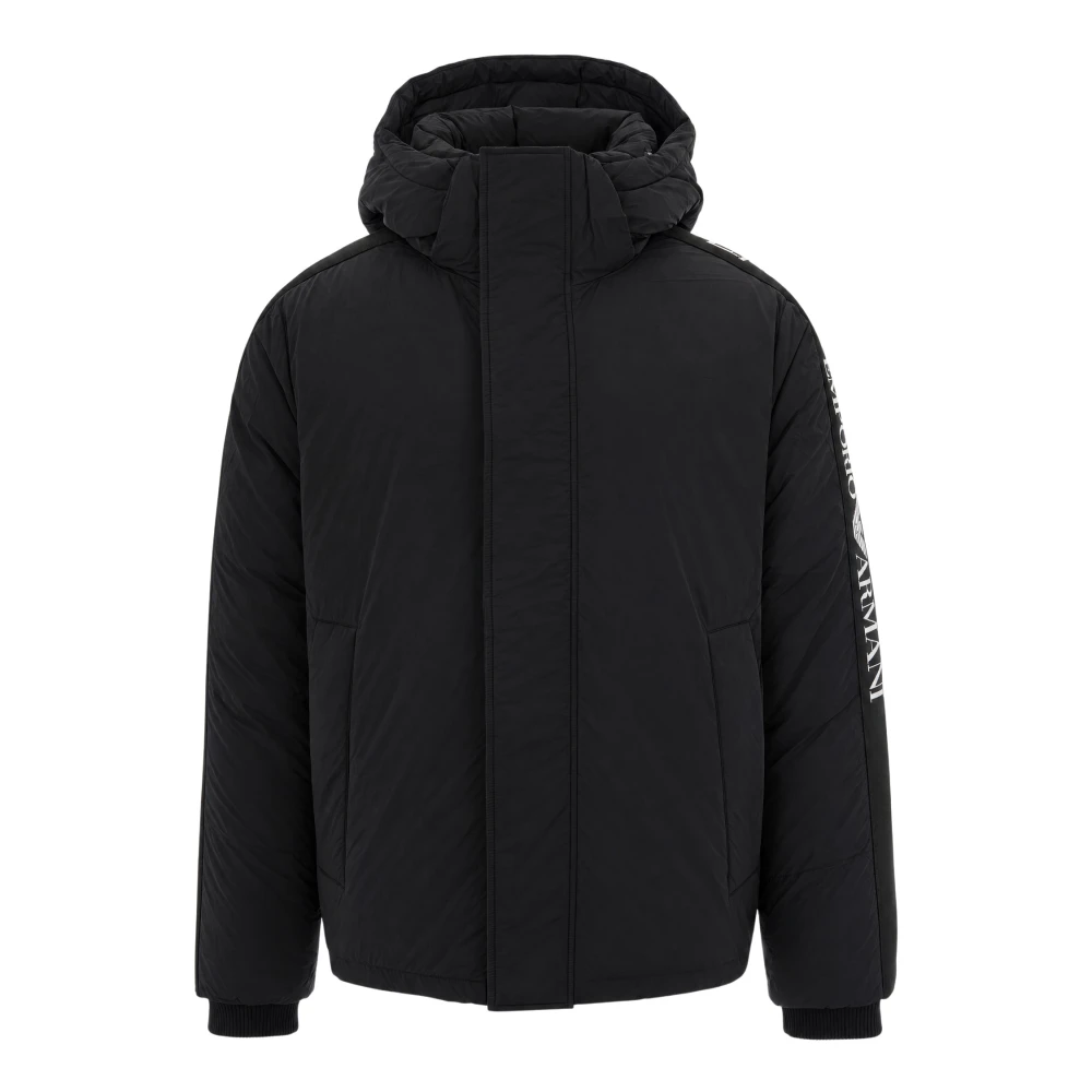 Ea7 Black Oversized Fit Padded Hooded Bomber Jacket With Logo - Image 3