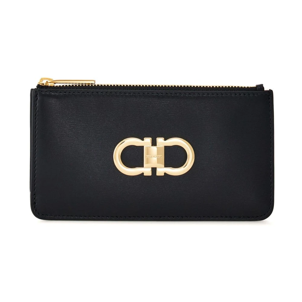 Ferragamo Women's Black Wallets & Cardholders, One Size, Leather Wallet With Gancini Plaque
