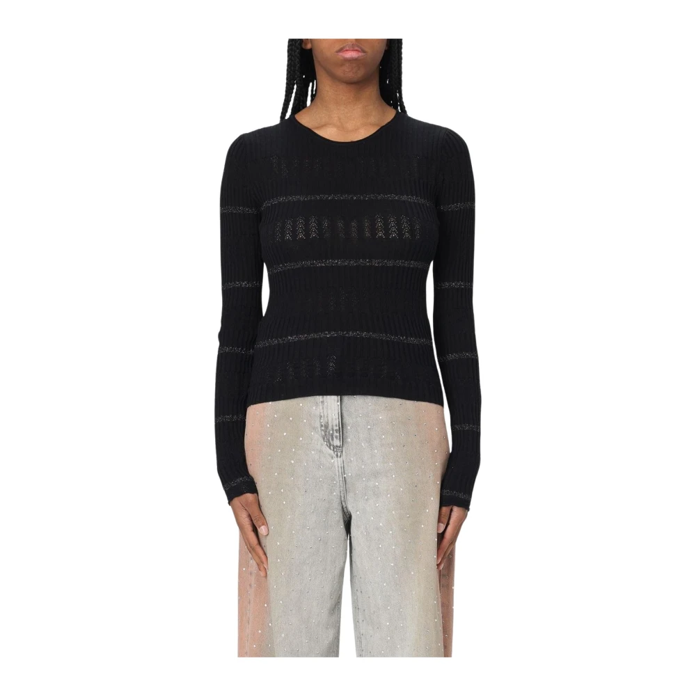 Pinko Women's Black V-Neck Knitwear, M, Ribbed Knit Pullover Jumper