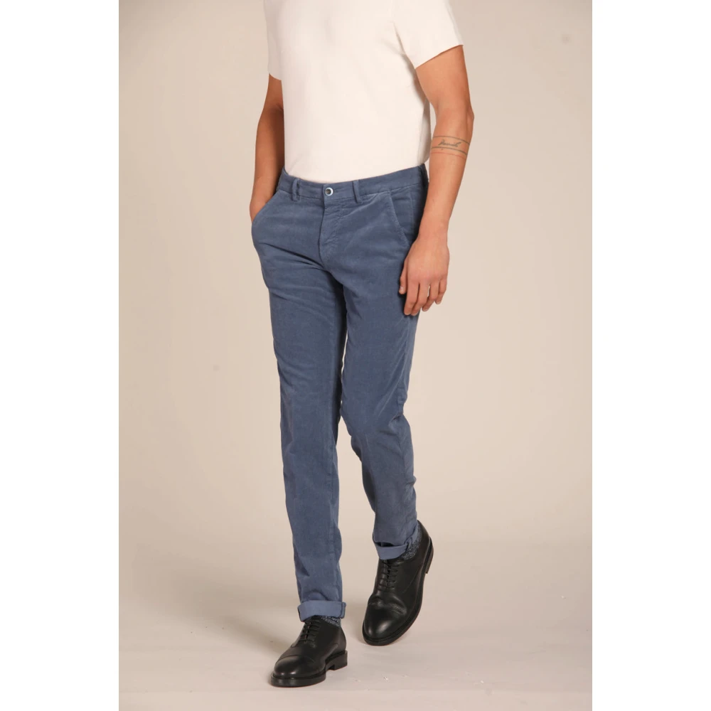 Mason's Fluweel Gestreepte Slim Fit Chino Broek Blue Heren