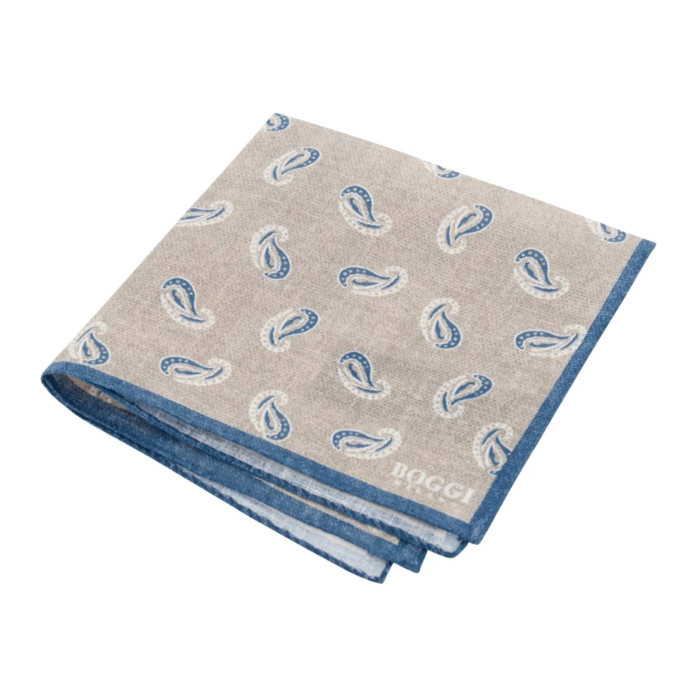 Boggi Milano Paisley Print Linnen Zakdoek Beige Heren