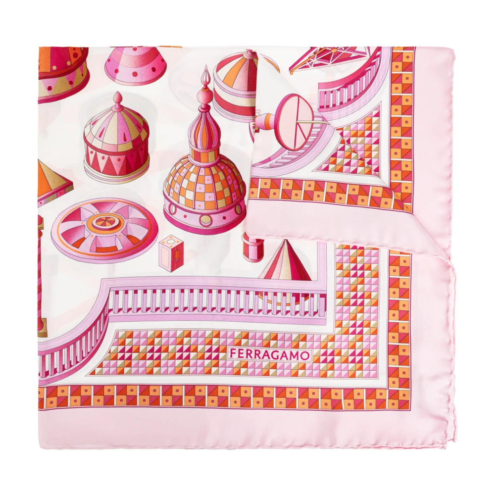 Salvatore Ferragamo Roze Zijden Nadir Print Vierkante Sjaal Multicolor Dames