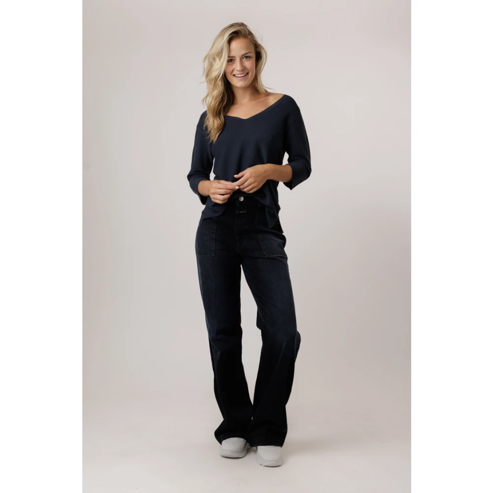 No man's land Slate Blue V-Neck Sweater Blue Dames