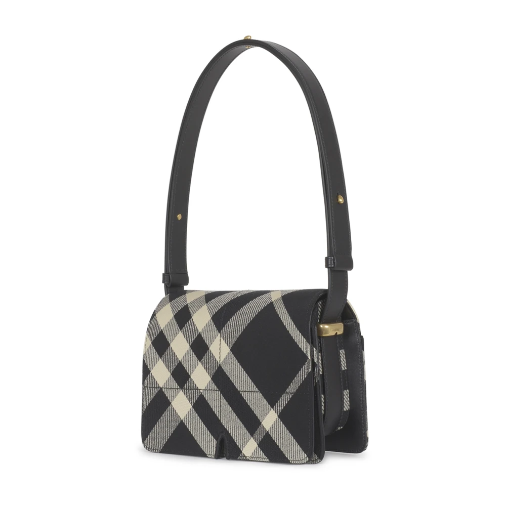 Burberry Zwarte Jacquard Tas met Leren Details Multicolor Dames