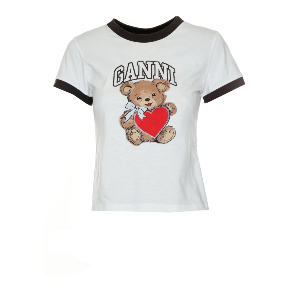 Ganni Jersey Bear T-shirt med rund hals White, Dam