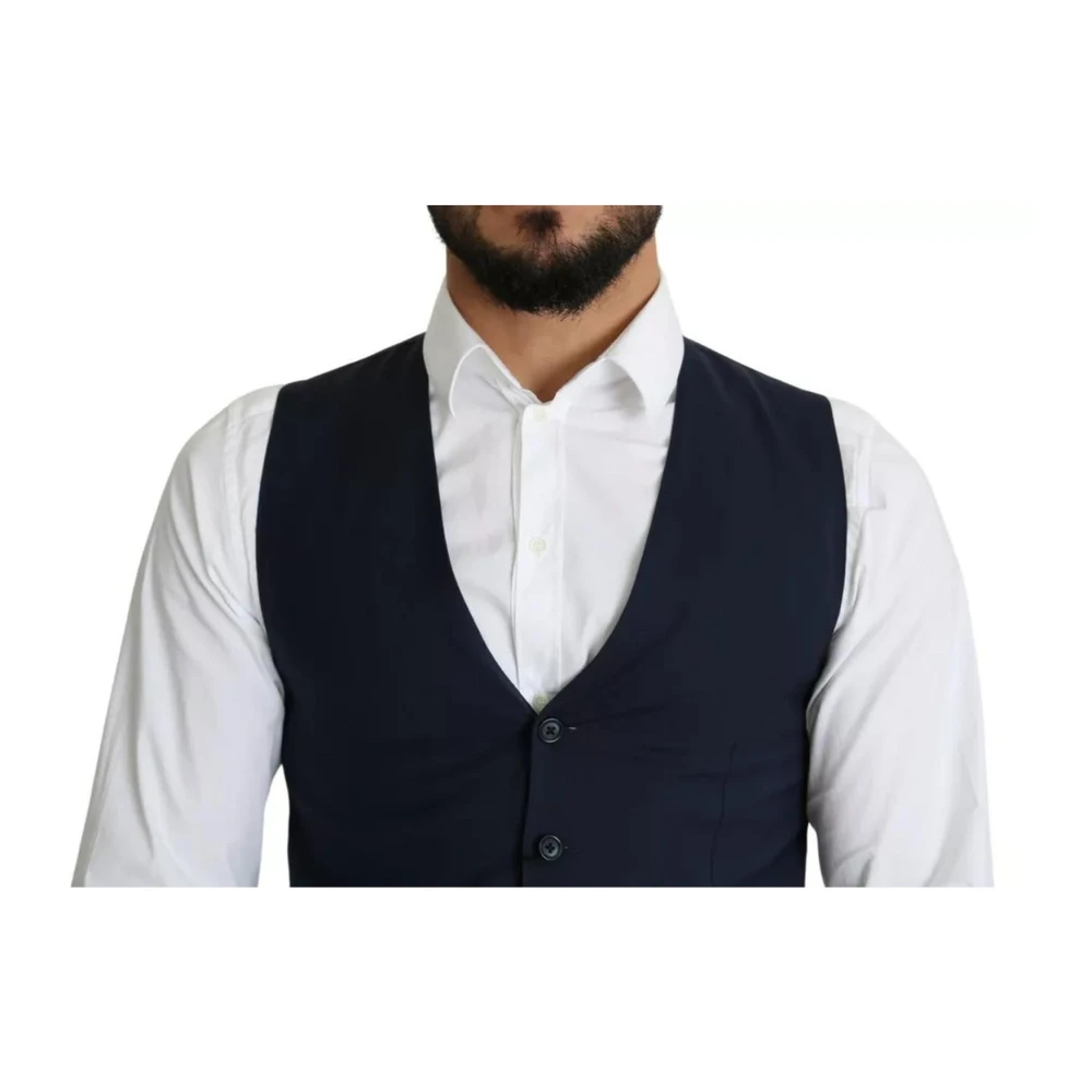 Dolce & Gabbana Navy Blue Formeel Vest Blue Heren