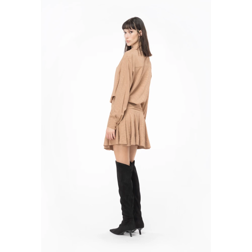 pinko Zijden Jacquard Overhemdjurk Beige Dames