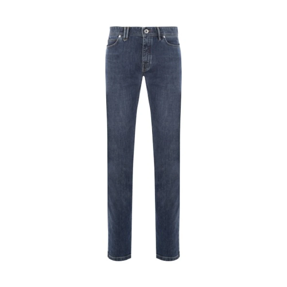 Brioni Regular-Fit Denim Jeans met Logo Patch Blue Heren